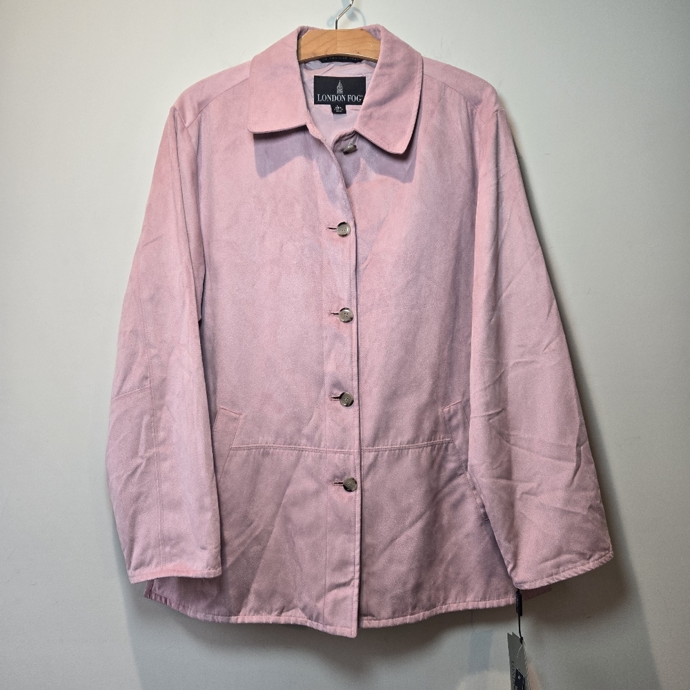 London Fog All Weather Suede Women's Large Pink Long Sleeve Jacket Shirt